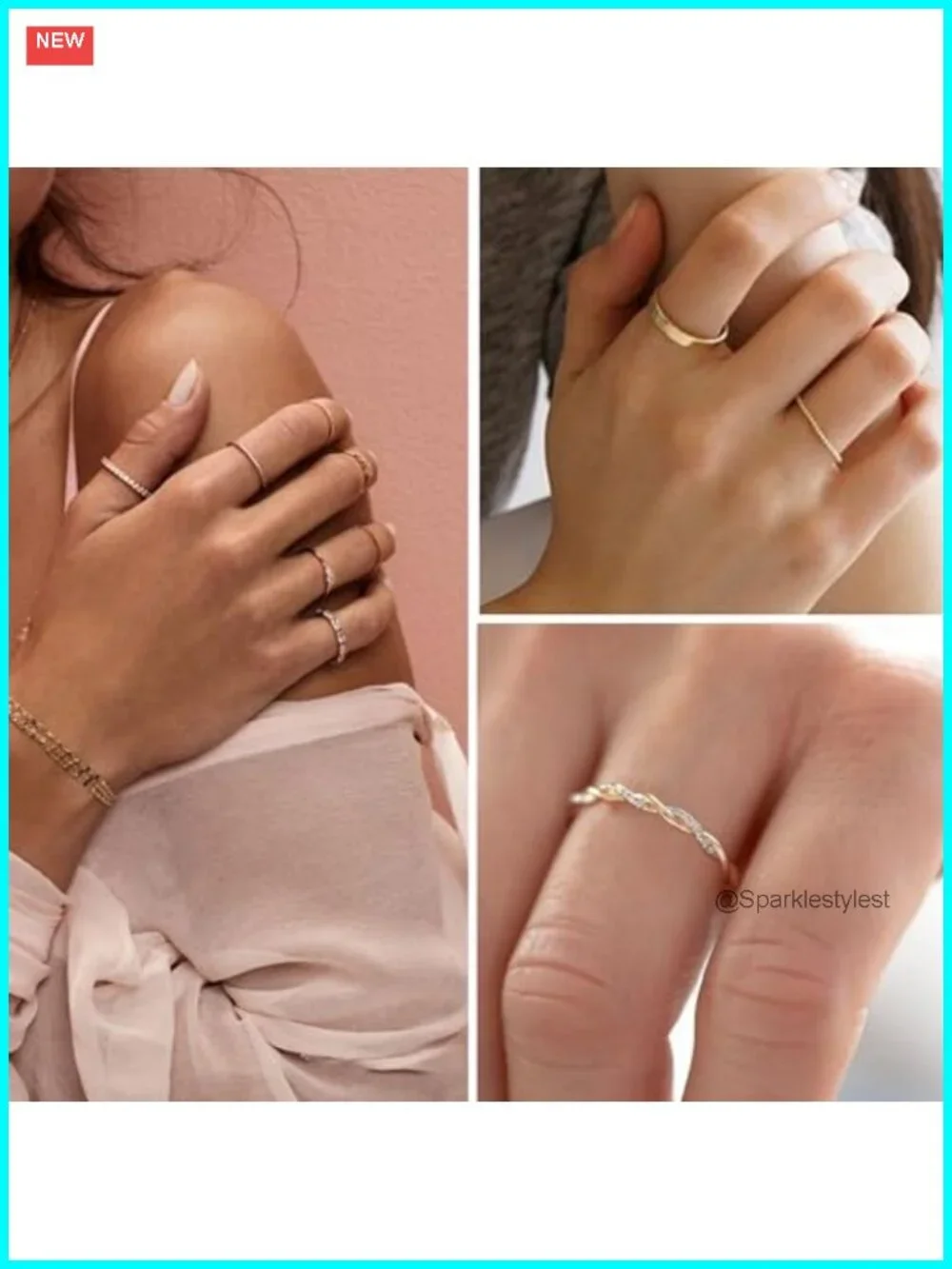 14K Gold Plated 12 PC Stacking Rings Set Eternity Band Chunky Twist